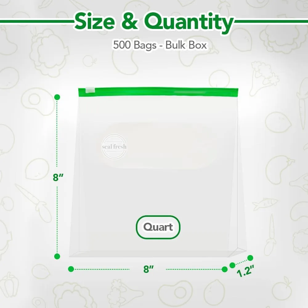 Quart Slider Storage Bags (500 Count) with Expandable Bottom, BPA Free, Microwave Safe – Clear Storage Organizer, Large Reusable Freezer Bags
