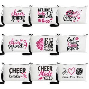 R HORSE 9Pcs Cheerleader Makeup Bag Inspirational Gifts for Women Girls, Girl Cheerleading Canvas Cosmetic Toiletry Pouch Bag Christmas Birthday Gifts for Cheer Team Cheerleader Teammates