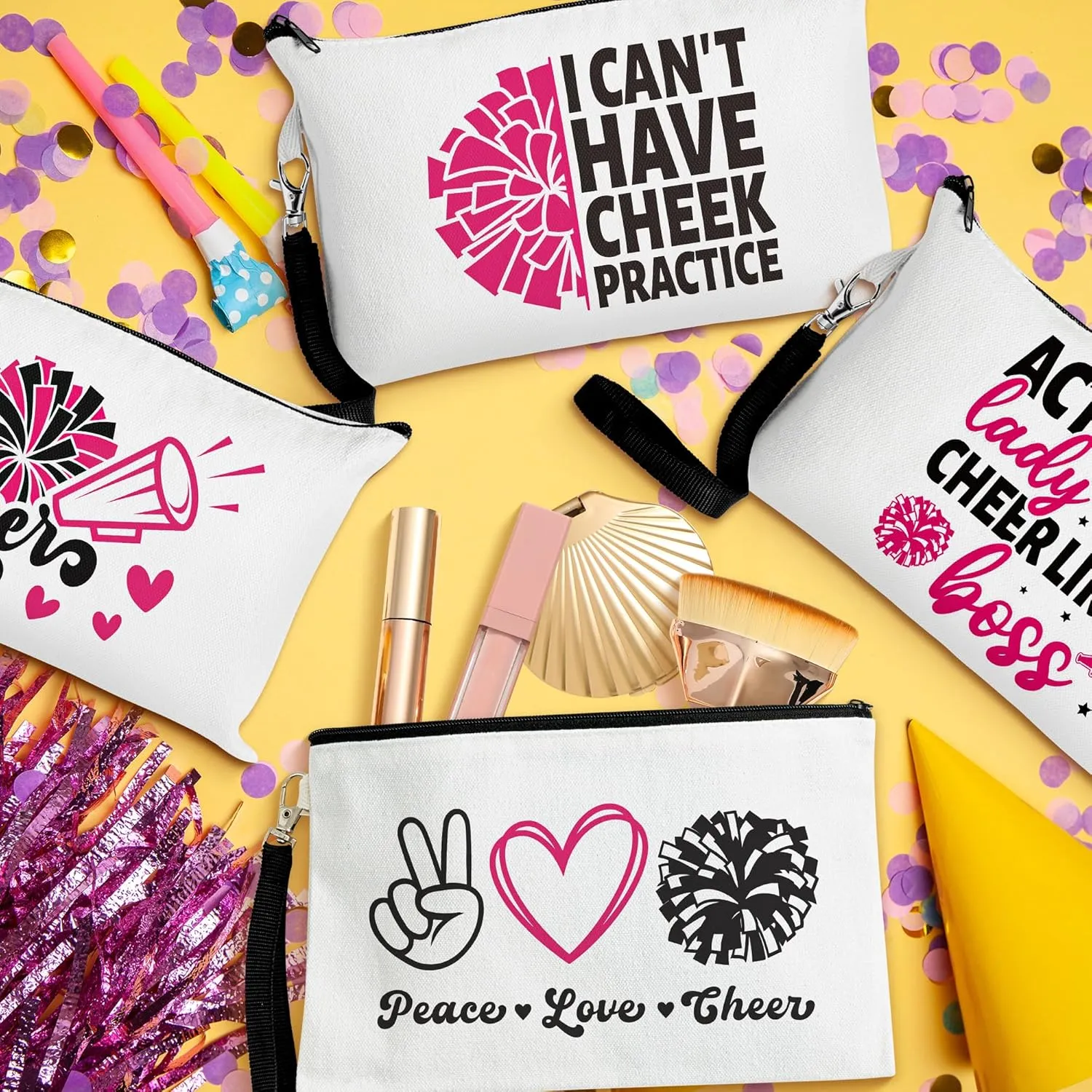 R HORSE 9Pcs Cheerleader Makeup Bag Inspirational Gifts for Women Girls, Girl Cheerleading Canvas Cosmetic Toiletry Pouch Bag Christmas Birthday Gifts for Cheer Team Cheerleader Teammates