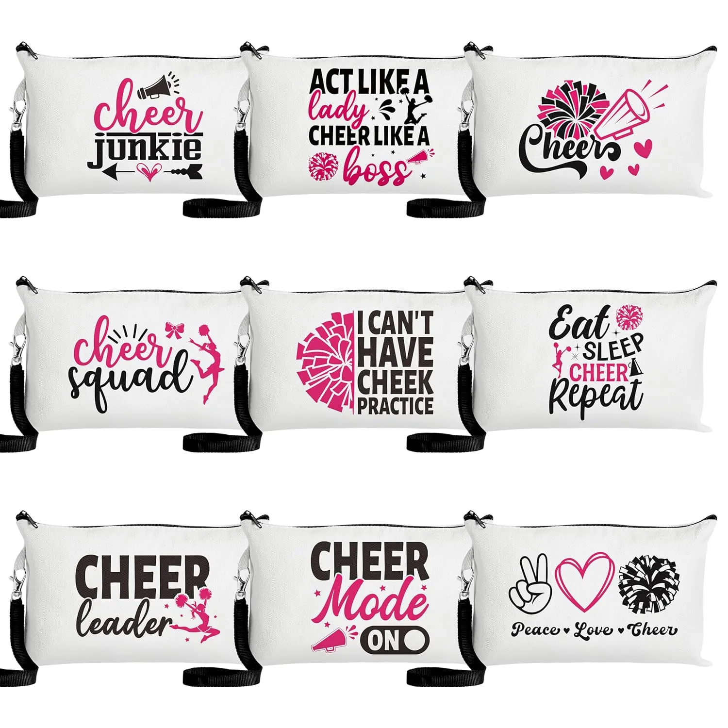 R HORSE 9Pcs Cheerleader Makeup Bag Inspirational Gifts for Women Girls, Girl Cheerleading Canvas Cosmetic Toiletry Pouch Bag Christmas Birthday Gifts for Cheer Team Cheerleader Teammates