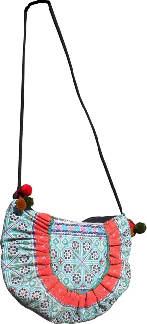 RaanPahMuang Shoulder Purse Made From Thai Hmong Hill Tribe Patch Fabric Half Sun
