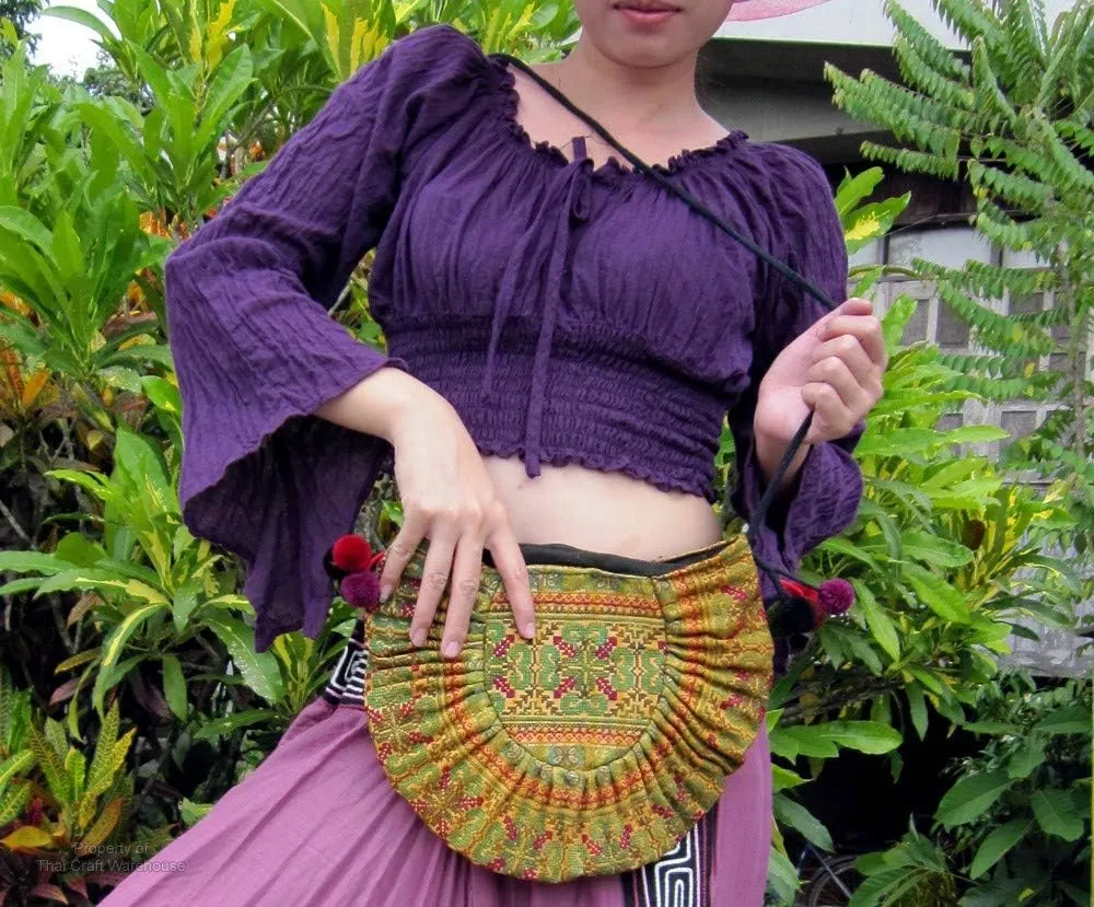 RaanPahMuang Shoulder Purse Made From Thai Hmong Hill Tribe Patch Fabric Half Sun