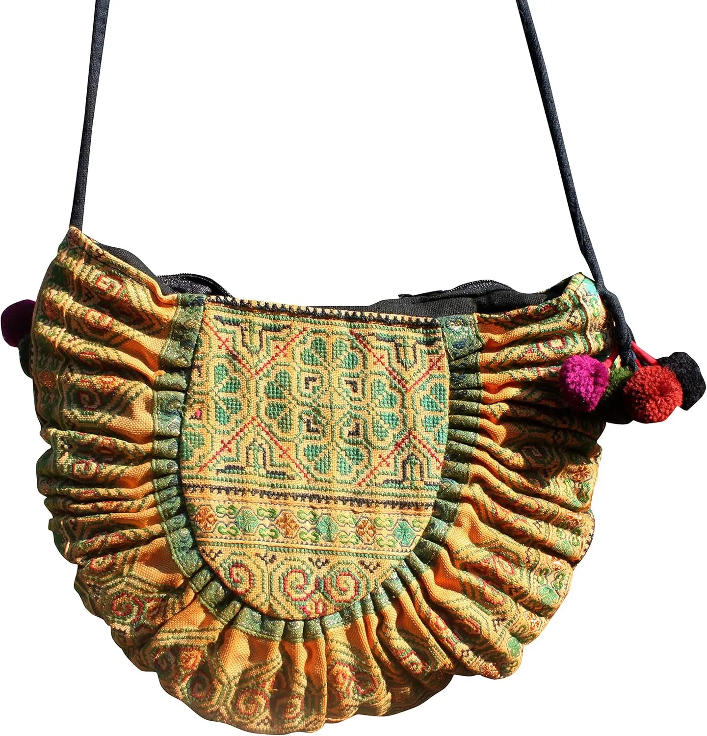 RaanPahMuang Shoulder Purse Made From Thai Hmong Hill Tribe Patch Fabric Half Sun