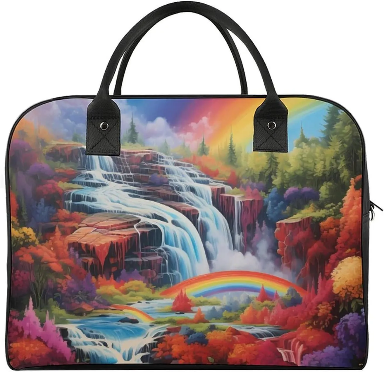 Rainbow Cascade Travel Duffel Bag Weekender Overnight Shoulder Bags Luggage Carrying Tote for Men Women