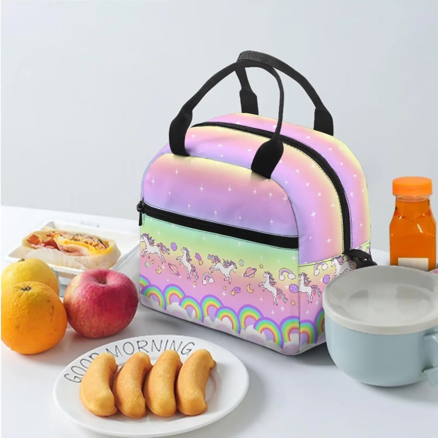 Rainbow Kids Backpack with Insulated Lunch Sets Pony 3pcs Schoolbag Tote Bag Purse 17 Inch Laptop Bookbag with Ergonomic Shoulder Straps for Kids