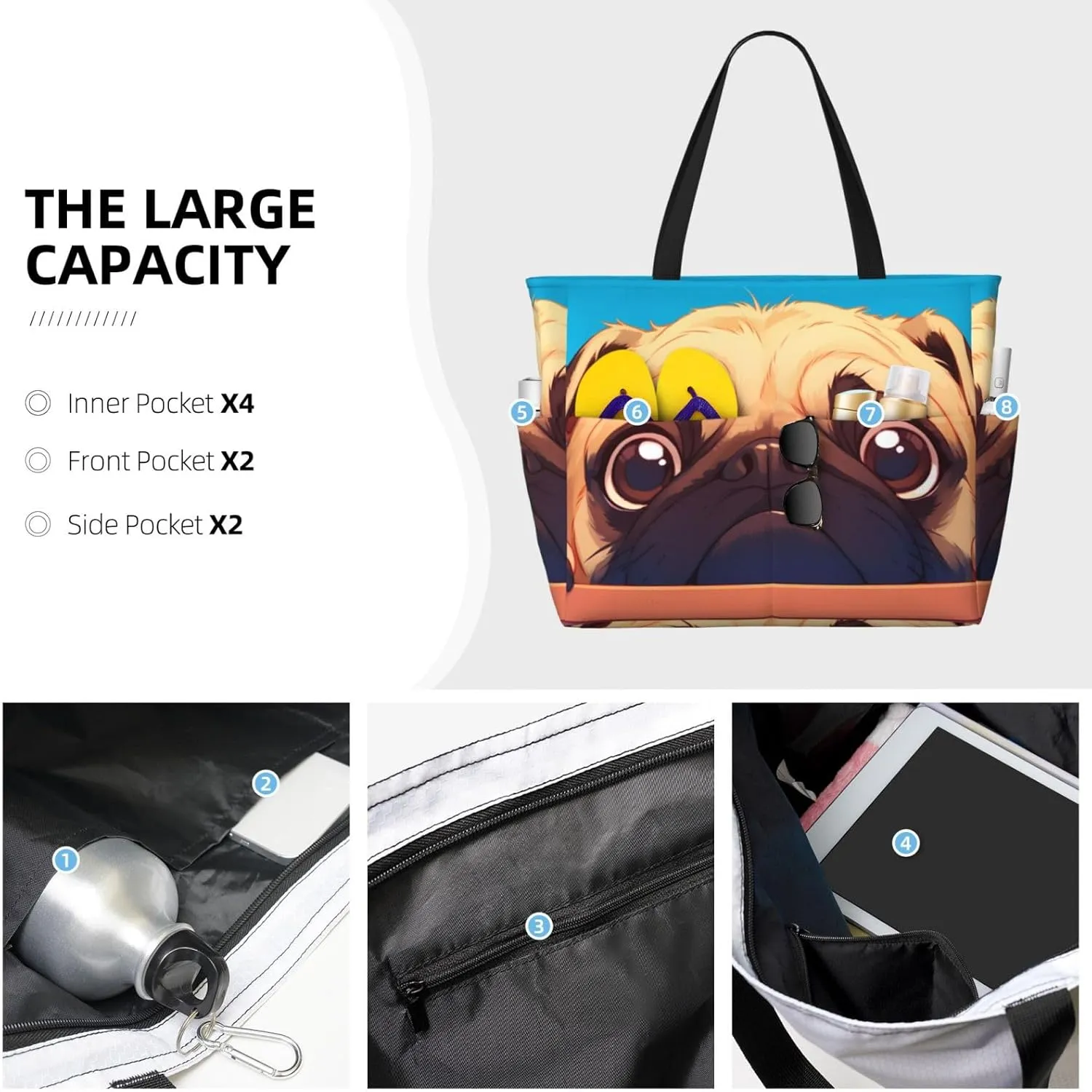 Rainbow Print Large Beach Tote Bag Women Waterproof Sandproof Zipper Beach Tote Bag For Pool Gym Grocery Travel With Wet