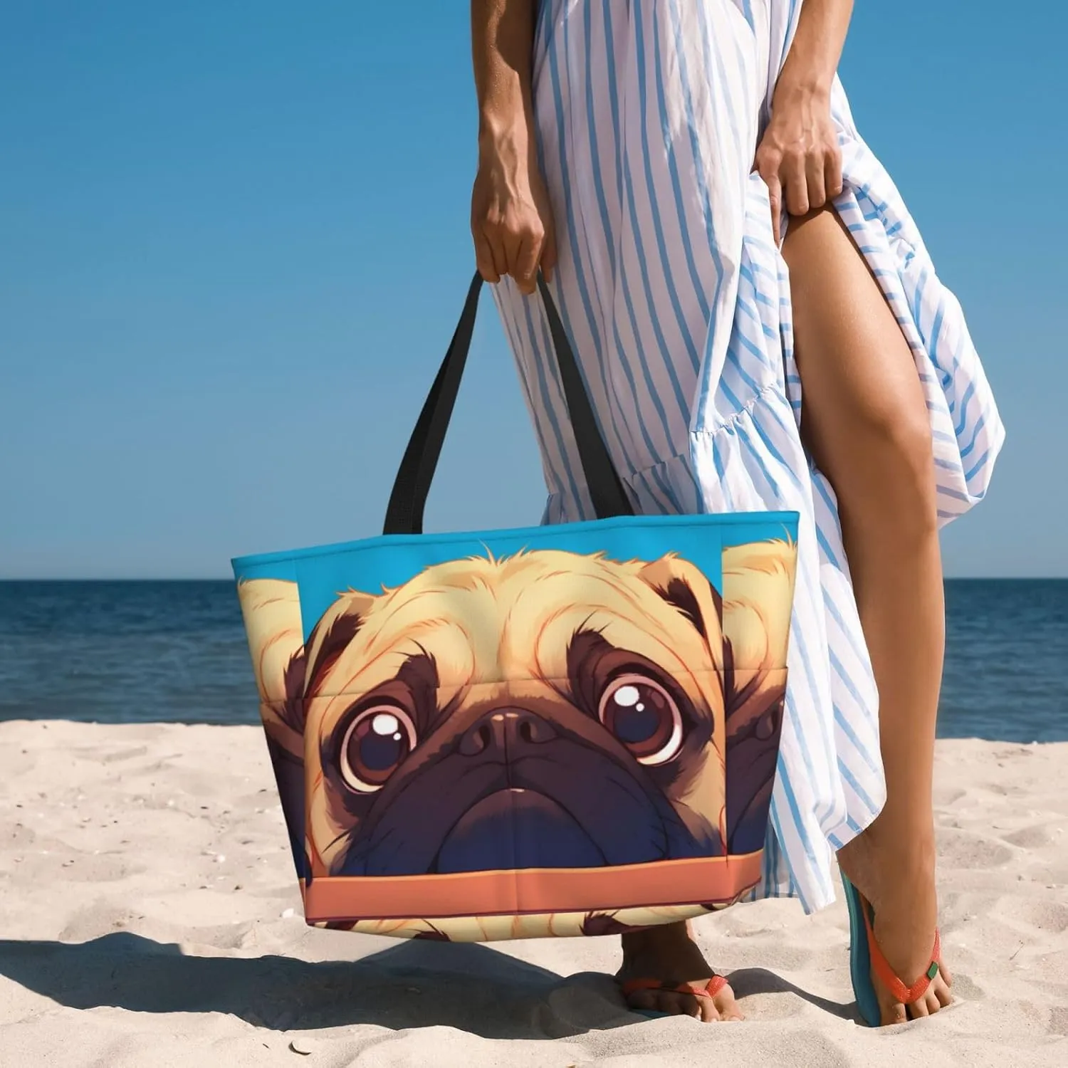 Rainbow Print Large Beach Tote Bag Women Waterproof Sandproof Zipper Beach Tote Bag For Pool Gym Grocery Travel With Wet