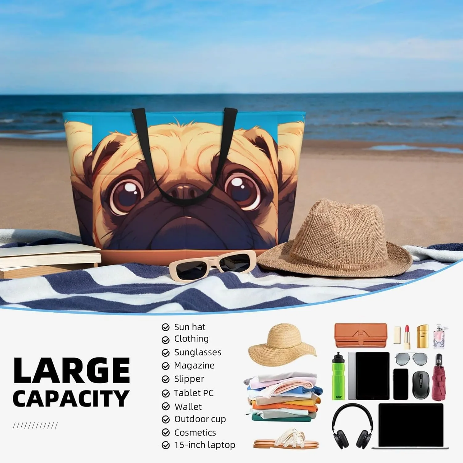 Rainbow Print Large Beach Tote Bag Women Waterproof Sandproof Zipper Beach Tote Bag For Pool Gym Grocery Travel With Wet