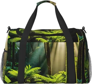 Rainforest Sunlight Print Travel Duffel Bag for Men & Women, Foldable Travel Bags and Spacious Weekender Tote Bag for Storage Toiletry Luggage Personal Item