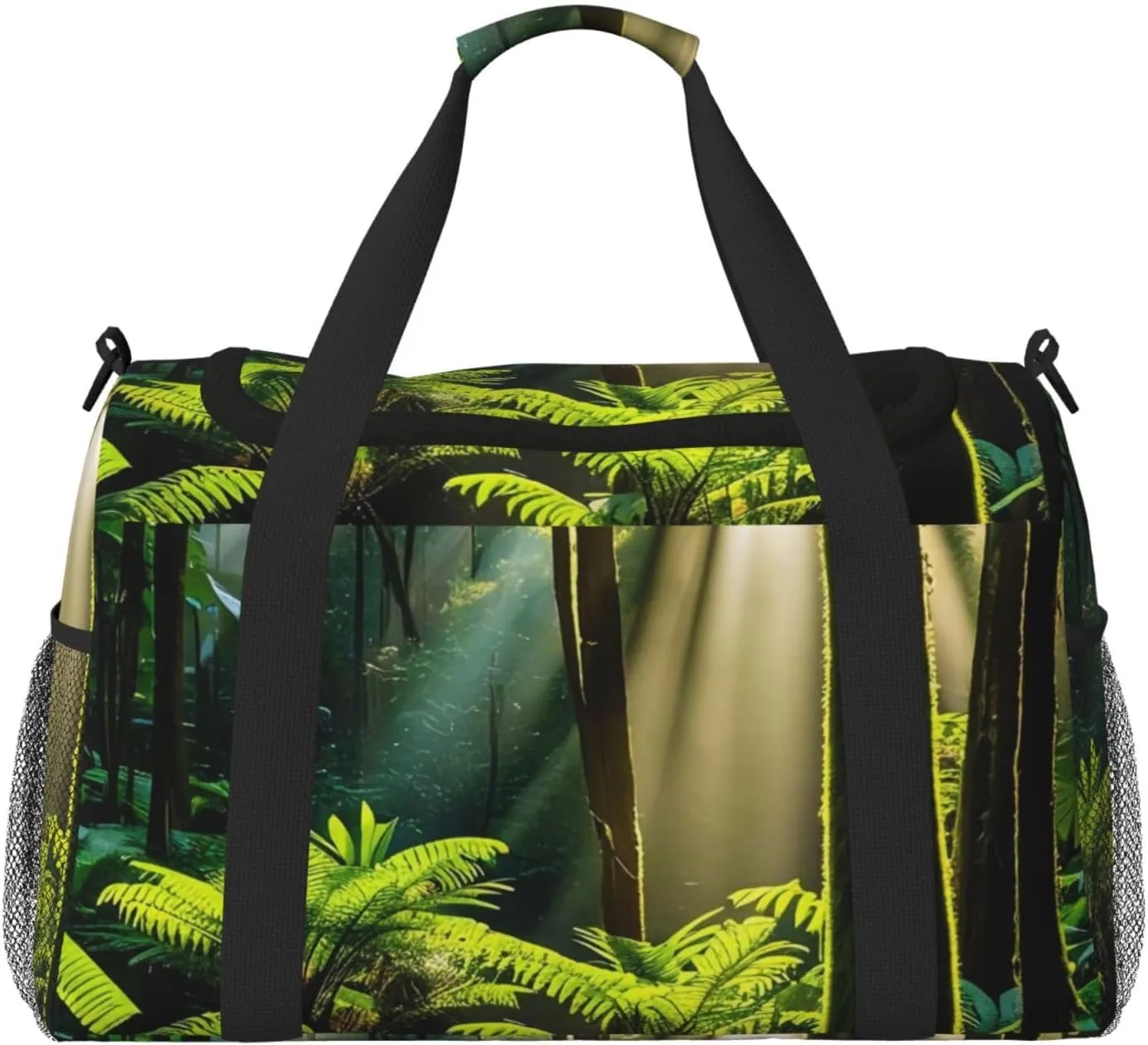 Rainforest Sunlight Print Travel Duffel Bag for Men & Women, Foldable Travel Bags and Spacious Weekender Tote Bag for Storage Toiletry Luggage Personal Item