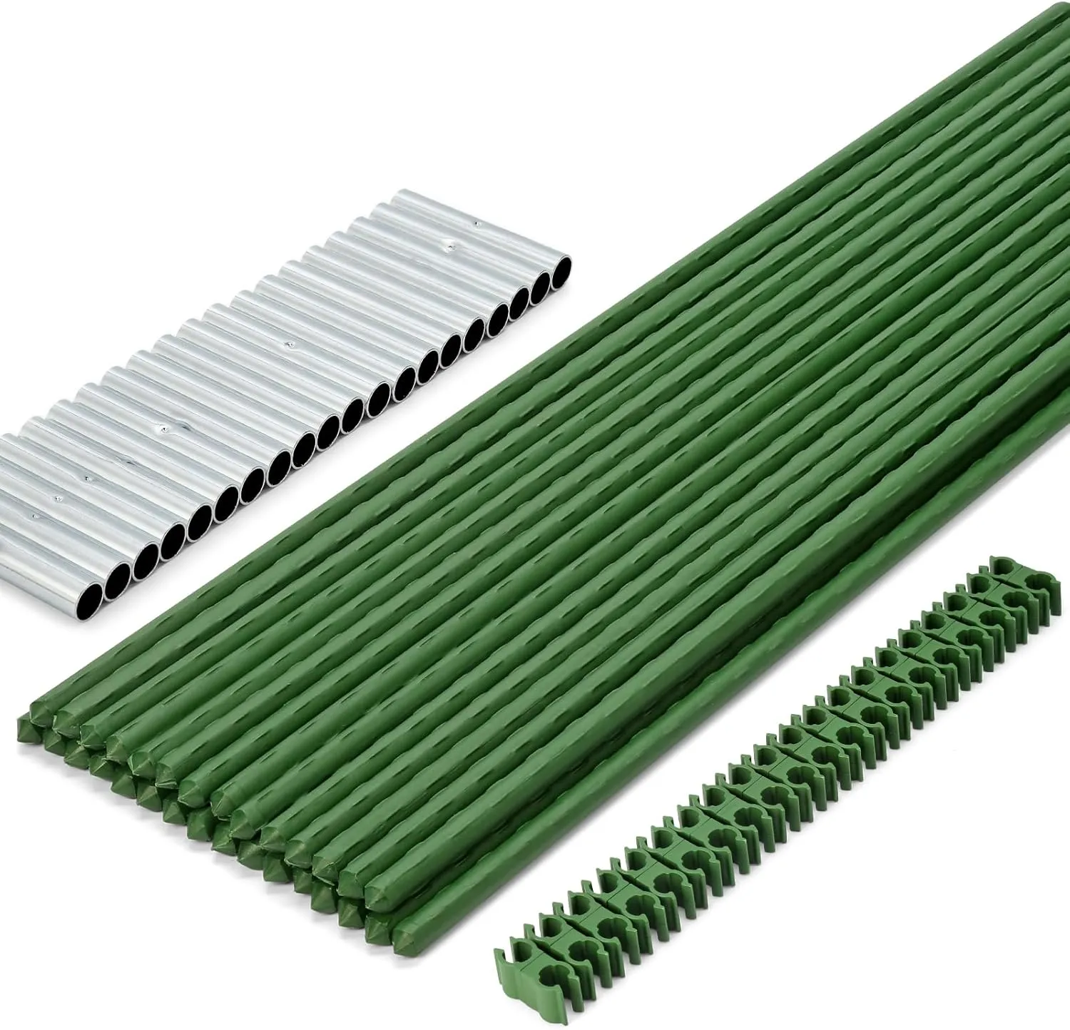 RAOOKIF Garden Stakes 4ft, 4ftx20 Pcs Plastic Coated Steel Plant Support Stakes Kit with 27 Connectors 27 Rotatable Clips, DIY Outdoor Plant Support Stakes for Growing Climbing Plants
