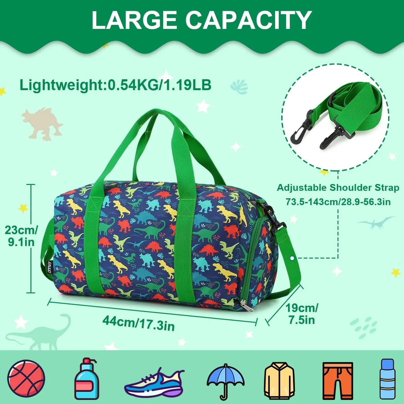 RAVUO Water Resistant Kids Duffel Bag - Overnight Sports Weekender Gym Carry-On Tote Travel Shoulder Bag for Boys with Shoe Compartment and Wet Pocket