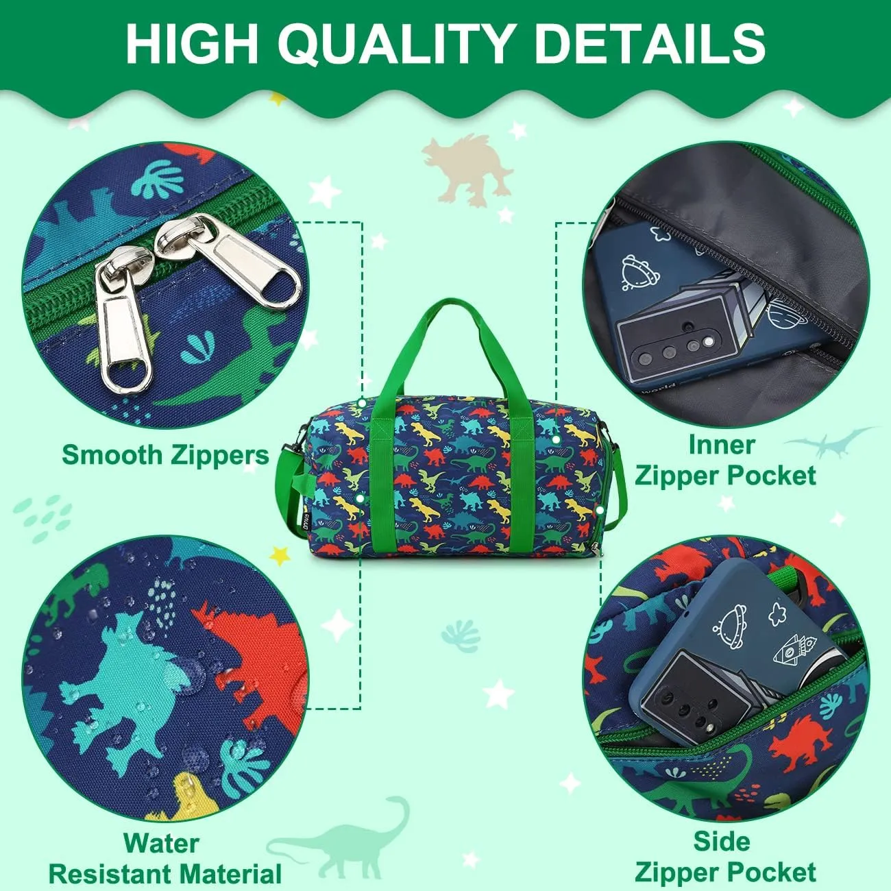 RAVUO Water Resistant Kids Duffel Bag - Overnight Sports Weekender Gym Carry-On Tote Travel Shoulder Bag for Boys with Shoe Compartment and Wet Pocket