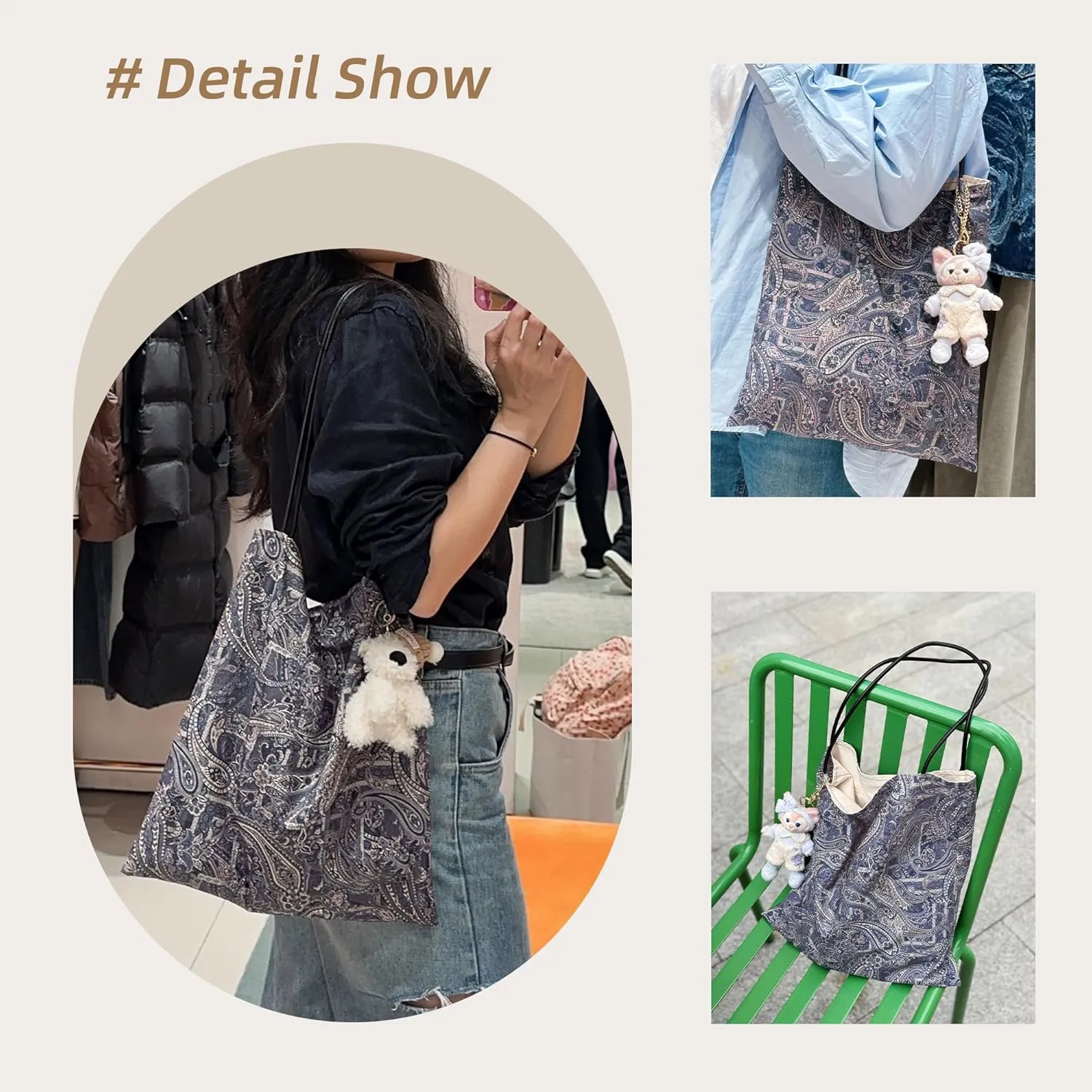 Rayon Hobo Bags for Women,Patterned Tote Bag,Large Capacity Shoulder Handbags with Inner Pockets
