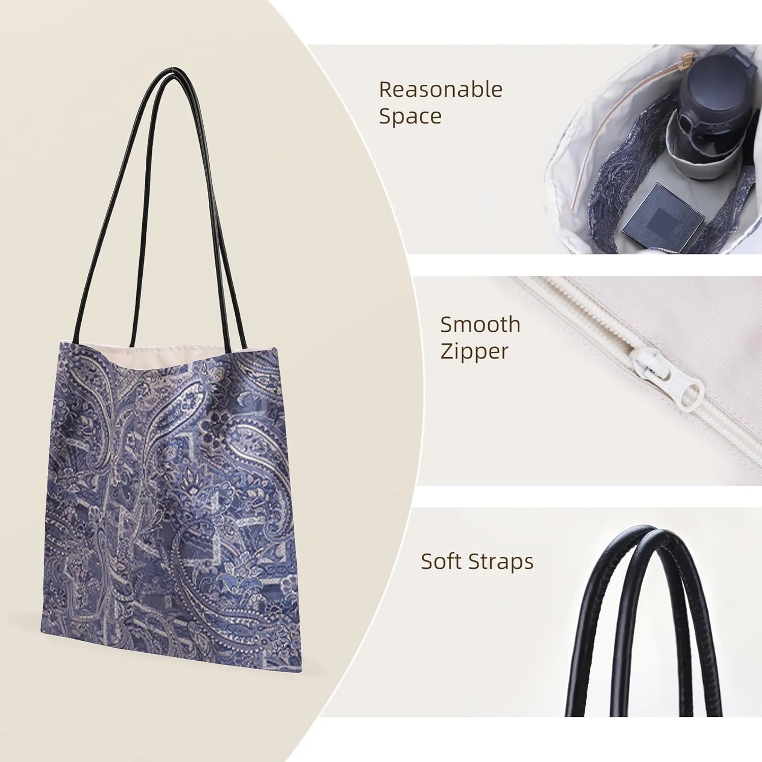 Rayon Hobo Bags for Women,Patterned Tote Bag,Large Capacity Shoulder Handbags with Inner Pockets