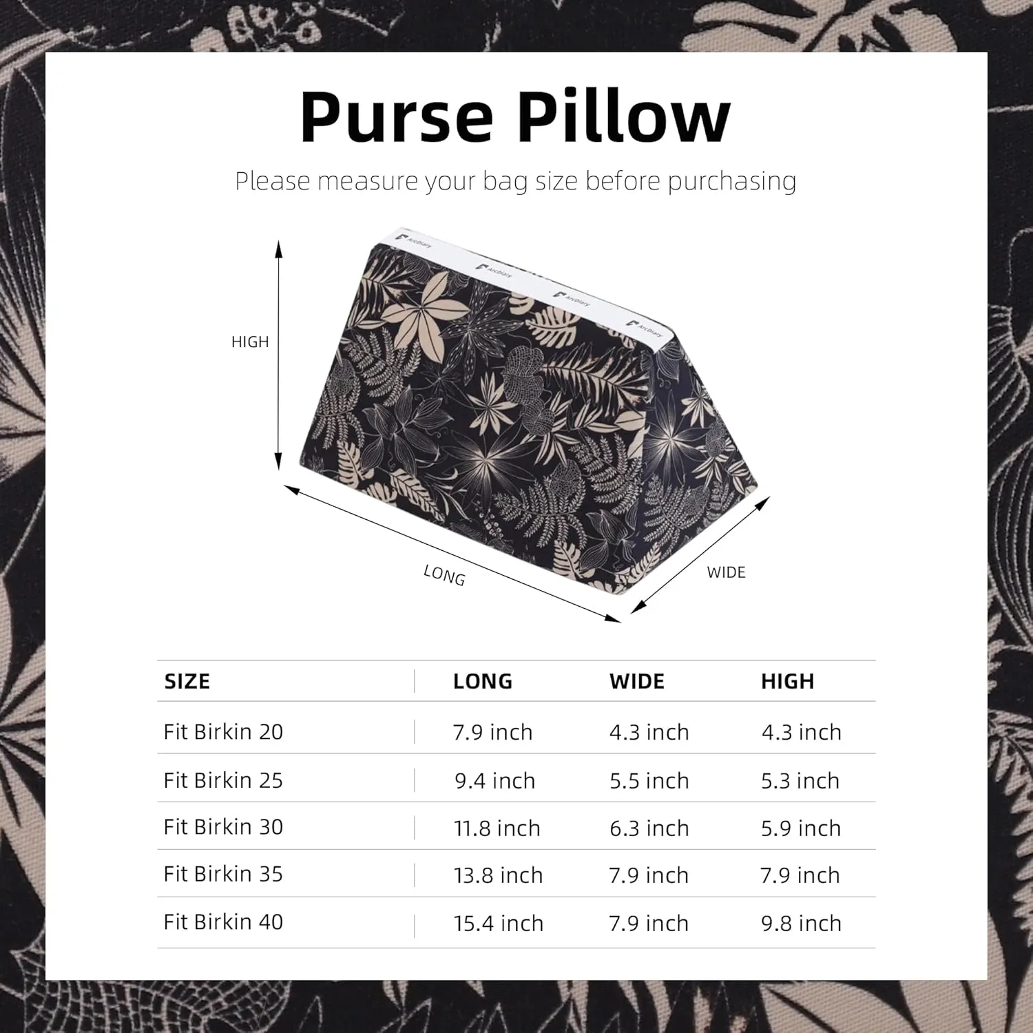Rayon Purse Pillow Shaper Insert, unique pattern handbag shapers, Memory Foam, for Birkin 25/30/35/40 bags (BK20,Dark Fragrance)