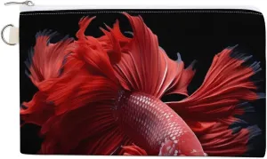 Red Betta Siamese Fighting Fish Coin Purse Cute Change Pouch Wallet Clutch Bag with Zipper