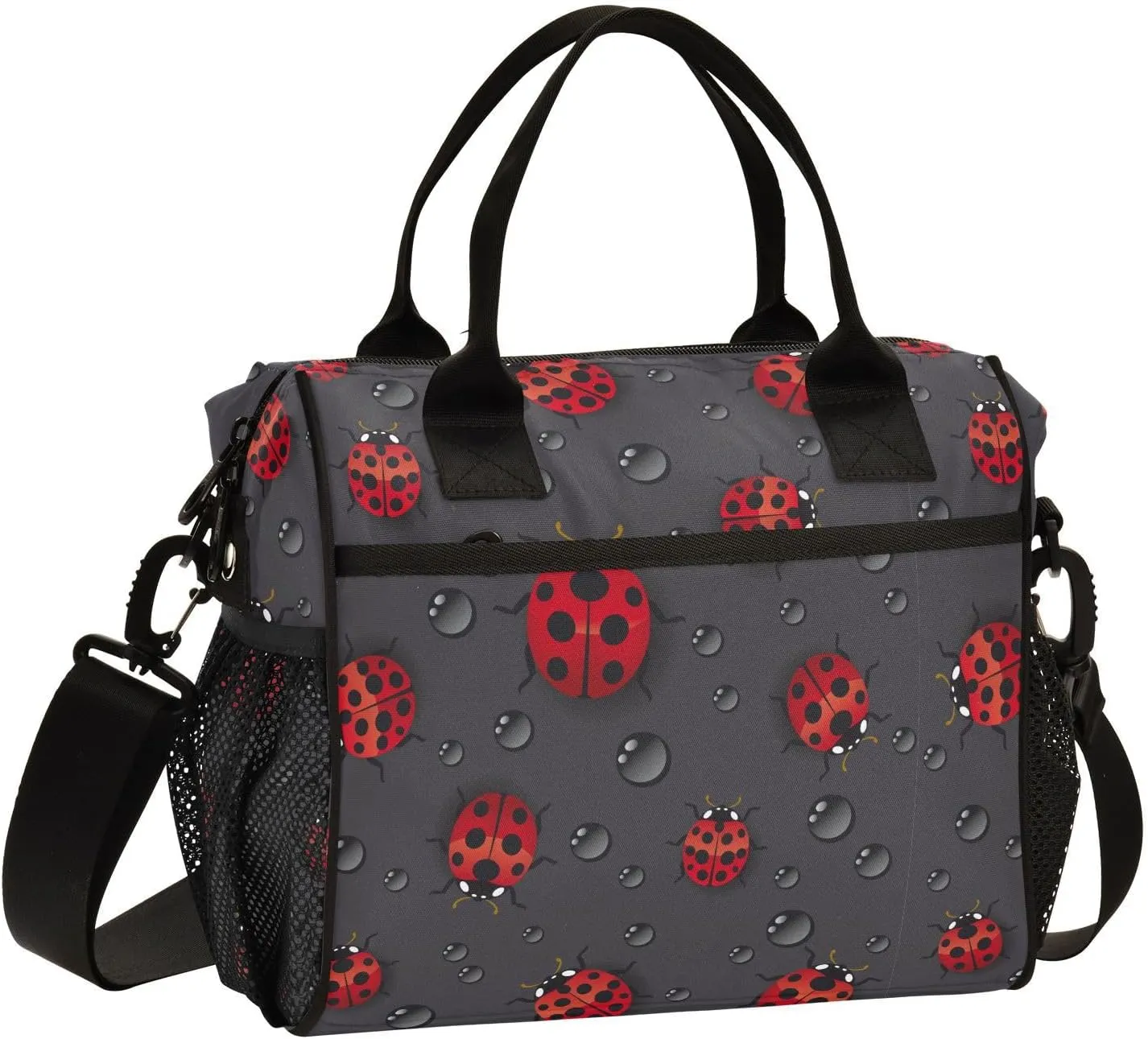 Red Ladybugs Lunch Bag Reusable Lunch Box for Office Picnic Hiking Beach, Insulated Cooler Tote Food Container with Adjustable Shoulder Strap for Men Women Adults