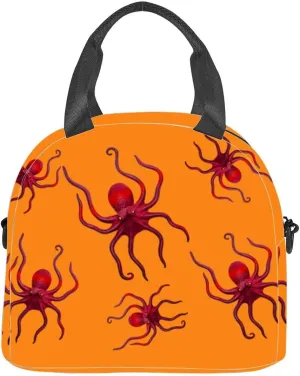 red octopus orange insect pest Insulated Adult Lunch Bag with Shoulder Strap for Women Lightweight Reusable Portable Freezable Lunch Tote Bag for Work Picnic