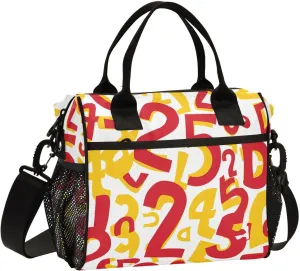 Red Yellow Alphabet Numbers Lunch Bag with Shoulder Strap Lunch Box for Middle School Reusable Lunch Tote for College Size S loncheras para almuerzo