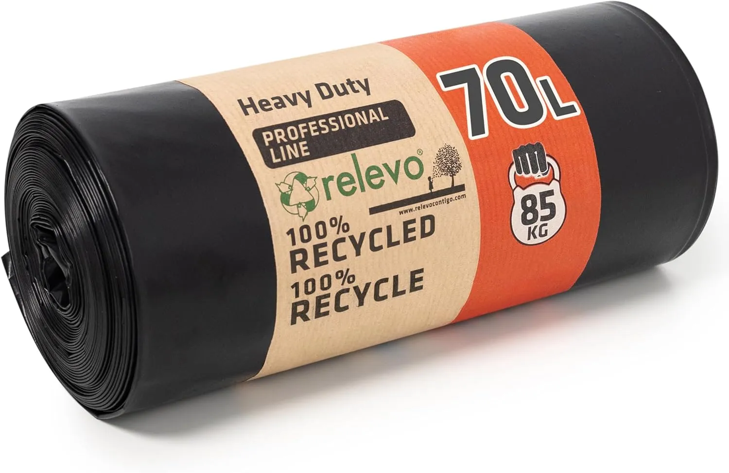 Relay Trash Bags, Heavy Duty, Holds up to 85 kg, 100% Recycled, Ecological and Leakproof, 70 L Capacity