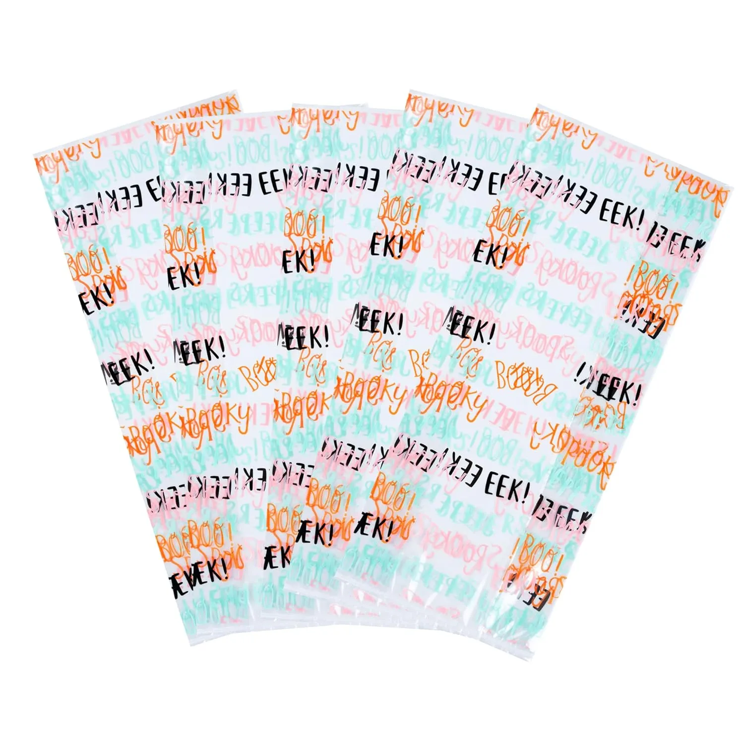 Restaurantware - Bag Tek 4 x 2 x 9.5 Inch Candy Bags, 4000 Gusseted Printed Candy Bags - Halloween Words, Twist Ties Sold Separately, Plastic Candy Bags, Heat Sealable, for Holding Candies