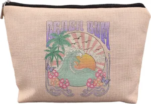Retro Beach Makeup Bag - Funny Cosmetic Bag for Purse, Summer Gifts for Women, Beach Vacation Essentials