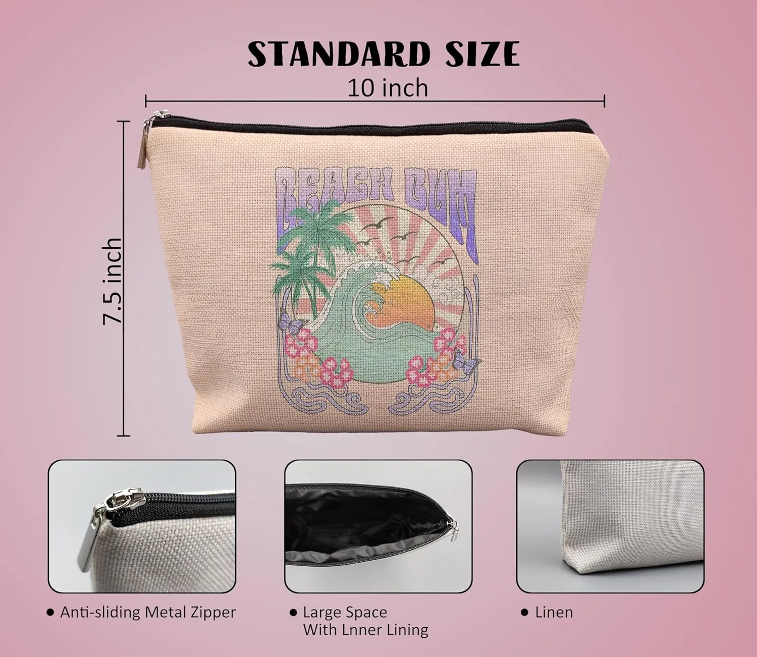 Retro Beach Makeup Bag - Funny Cosmetic Bag for Purse, Summer Gifts for Women, Beach Vacation Essentials