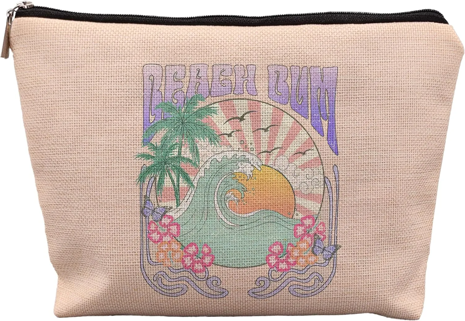 Retro Beach Makeup Bag - Funny Cosmetic Bag for Purse, Summer Gifts for Women, Beach Vacation Essentials