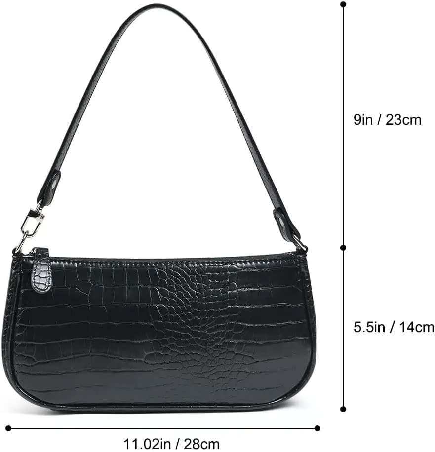 Retro Classic Clutch Bag for Women, Crocodile Leather Underarm Bag Small Purse with Ribbon, Zipper Closure