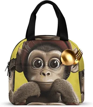 Reusable Lunch Bag for Women Lunch Tote Bags Insulated Lunch Box for Men Lunchbox Curious Monkey Lunch Cooler Bag Leakproof Lunch Container for Work Picnic Travel