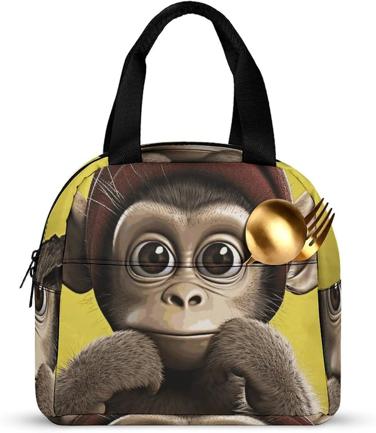 Reusable Lunch Bag for Women Lunch Tote Bags Insulated Lunch Box for Men Lunchbox Curious Monkey Lunch Cooler Bag Leakproof Lunch Container for Work Picnic Travel