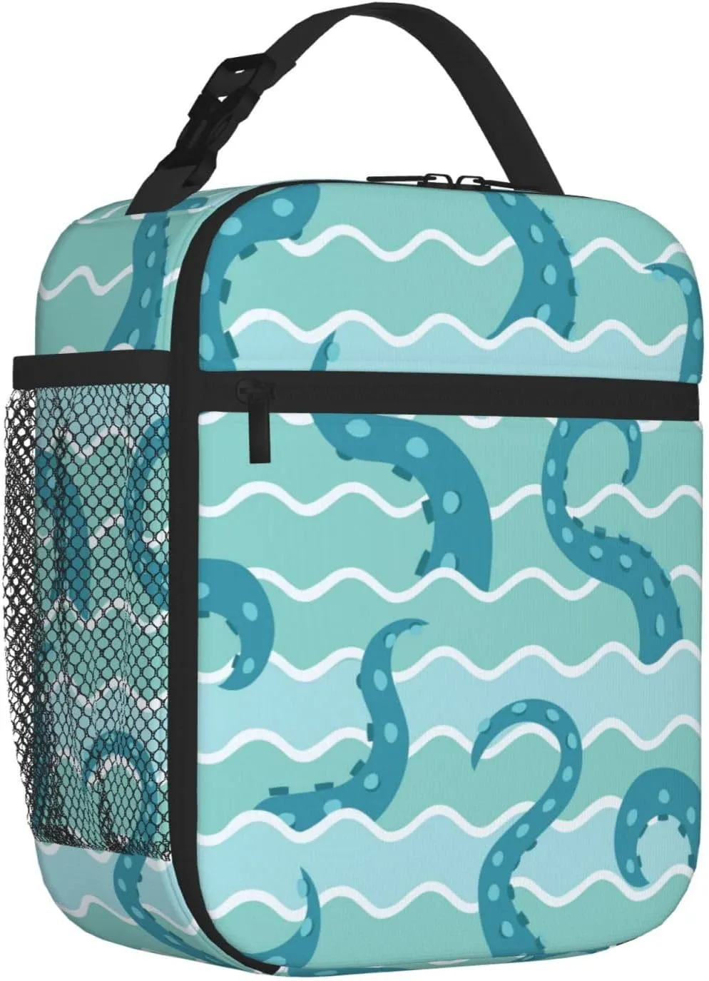 Reusable Lunch Bag Sea Wave Octopuses Tentacle Insulated Lunch Box Container Portable Cooler Thermal Lunch Tote Bag for Women Men Adult Work Office Picnic Travel Beach, 8x4x10 inch