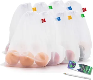 Reusable Produce Bags, Eco Friendly Mesh Bags For Fruit Vegetable, Set of 8, Large, 12x14 in, Washable, Premium Strength, Zero Waste, Produce Bag Drawstring, Vegetables Fruits Bag Grocery