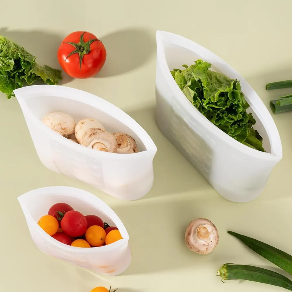 Reusable Silicone Food Storage Bags Quart 4 Pack, Stand Up Ziplock Reusable Freezer Sandwich Bag Containers for Food Travel, Freezer Microwave Oven Dishwasher Safe, Translucent, 33.8fl.oz