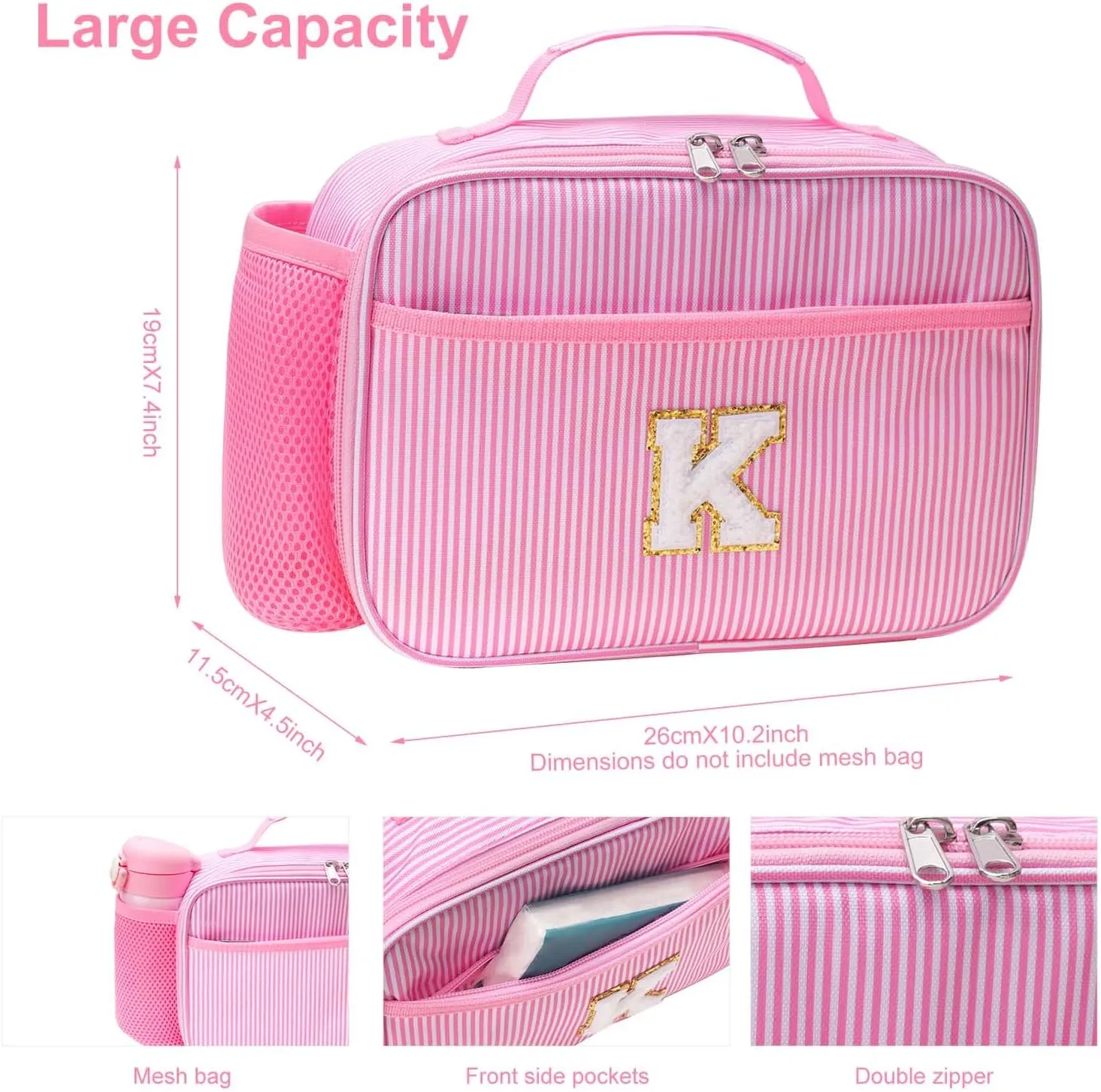 RHCPFOVR Kids Initial Lunch Bag - Insulated Lunch Box for Girls,Washable Lunch Bag and Reusable Toddler Leakproof Lunchbox for School and Daycare G