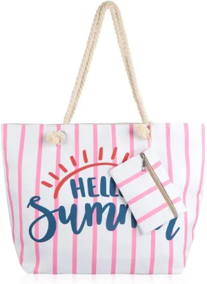 RIAH FASHION Large Reusable Eco Shopper Beach Tote - Canvas Fabric Travel Shoulder Bag Plaid Stripe