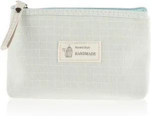 RIAH FASHION Portable Travel Clutch Cosmetic Makeup Pouch Bag - Toiletry Organizer Purse Wristlet Stripe, Floral, Plaid, Cork (Fabric Makeup Pouch - Grid Mint)