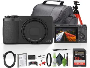 Ricoh GR III HDF Compact Portable Digital Camera (01272)   64GB Memory Card   Camera Bag   Flexible Tripod   Cleaning Kit   Card Wallet   Card Reader   Lens Cap