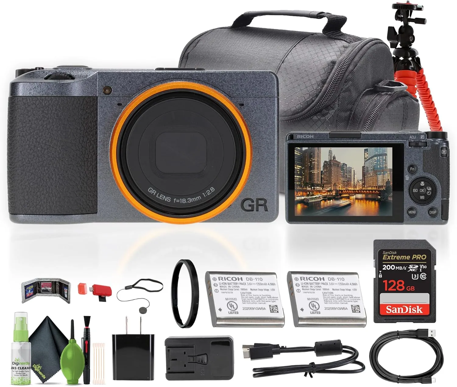 Ricoh GR III Street Edition Compact Portable Digital Camera (01097)   64GB Memory Card   Camera Bag   Flexible Tripod   Cleaning Kit   Card Wallet   Card Reader   Lens Cap