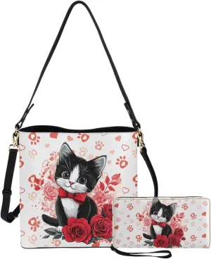 Rnyleeg Leather Crossbody Bags Hobo Shoulder Bag for Women Portable Handbag with 2 PCS Adjustable Strap Matching Small Wallet