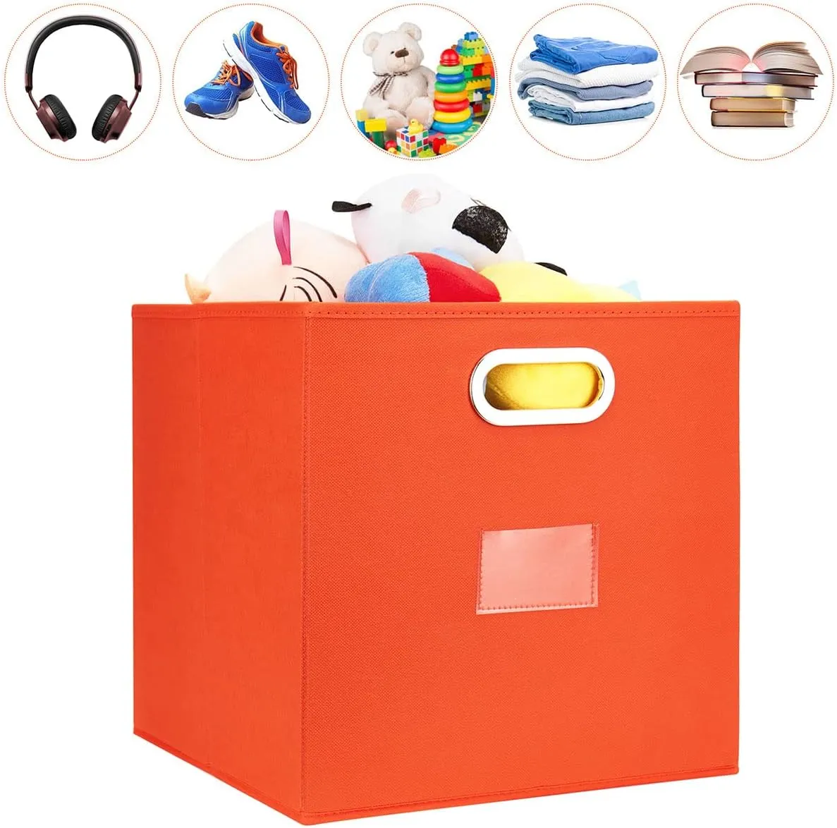 Robuy Foldable Cube Storage Bins Set of 4 Fabric Storage Boxes with Dual Metal Handles for Organizing Clothes, Toys, Towels 13x13x13 inch (13x13x13 inch, 4Pack Orange)
