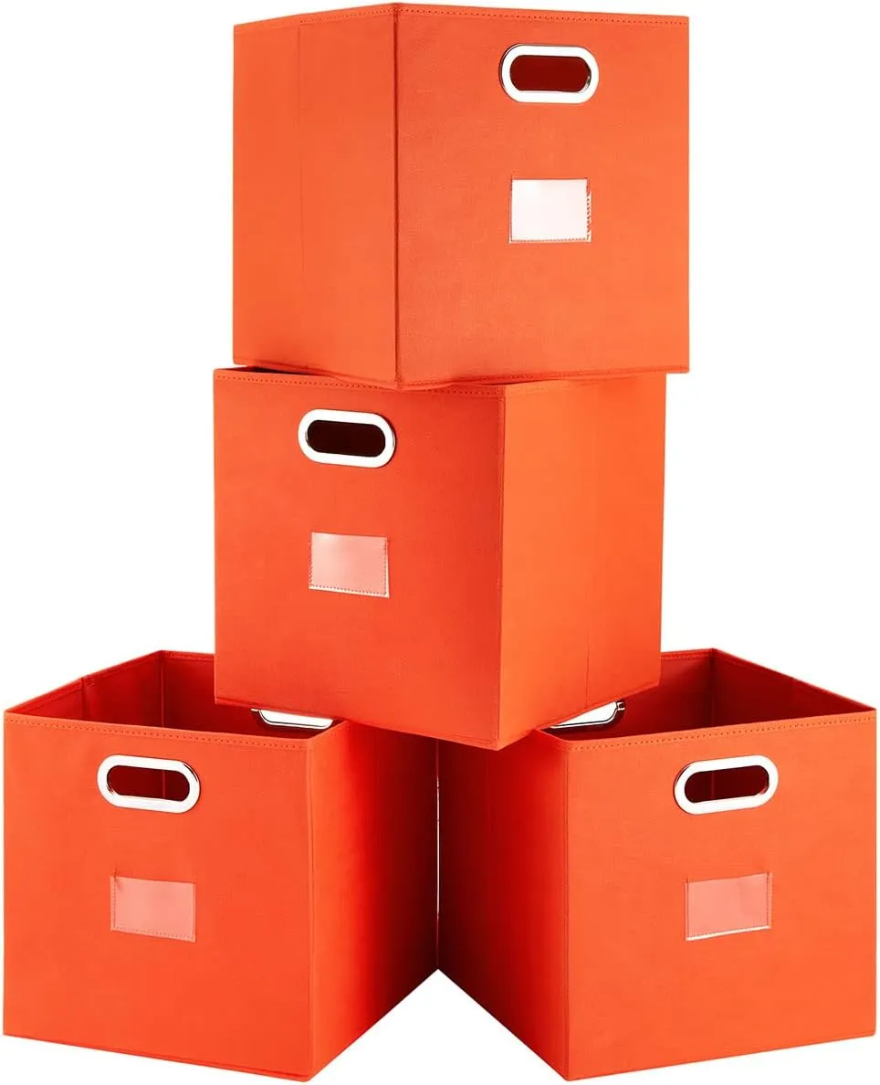 Robuy Foldable Cube Storage Bins Set of 4 Fabric Storage Boxes with Dual Metal Handles for Organizing Clothes, Toys, Towels 13x13x13 inch (13x13x13 inch, 4Pack Orange)