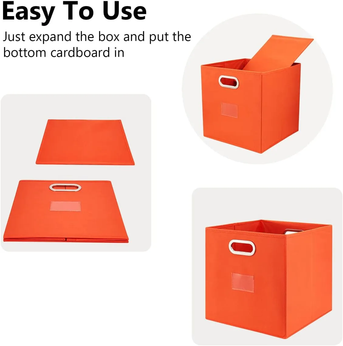 Robuy Foldable Cube Storage Bins Set of 4 Fabric Storage Boxes with Dual Metal Handles for Organizing Clothes, Toys, Towels 13x13x13 inch (13x13x13 inch, 4Pack Orange)