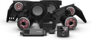 Rockford Fosgate X317-STG6 Audio Kit: PMX-3 Receiver, 1500-Watt Amp, M2 Series Color Optix Multicolor LED Lighted Front, Rear Horn Speakers & Dual Subs for Select Can-Am X3 Models (2017 – 2021)