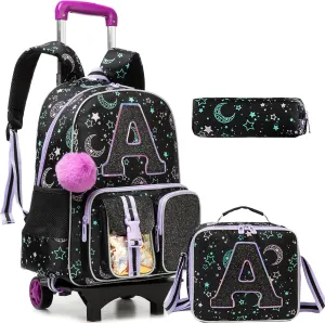 Rolling Backpack with Wheel,School Backpack for Kids Girl Roller Schoolbag Wheeled Backpacks Set Carry-on Luggage,Black