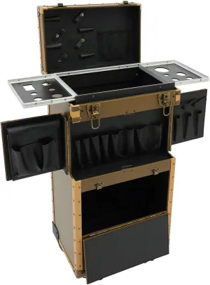 Rolling Makeup Case Professional Makeup Artist Cosmetic Train Case Beauty Salon Luggage Large Trolley Storage Case on Wheels Hairstylist Travel Organizer for Nail Technicians Artists (Gold)