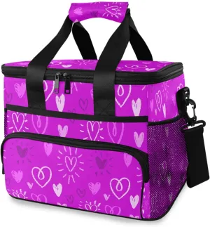 Romantic Violet Chalk Hearts Large Insulated Cooler Lunch Bag for Women Men, Wide Opening Leakproof Lunch Box for Adults, Lunch Tote Bag with Shoulder Strap for Travel Work Picnic,15L