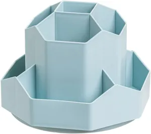 Rotating Art Supply Storage Organizer,Pencil Holder with 9 Compartment, Pen Storage Organizer, for Kids Art Desk, Homeschool Supplies, Home Office Desktop Organizer(Blue)