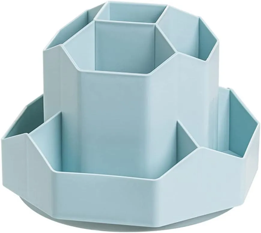 Rotating Art Supply Storage Organizer,Pencil Holder with 9 Compartment, Pen Storage Organizer, for Kids Art Desk, Homeschool Supplies, Home Office Desktop Organizer(Blue)